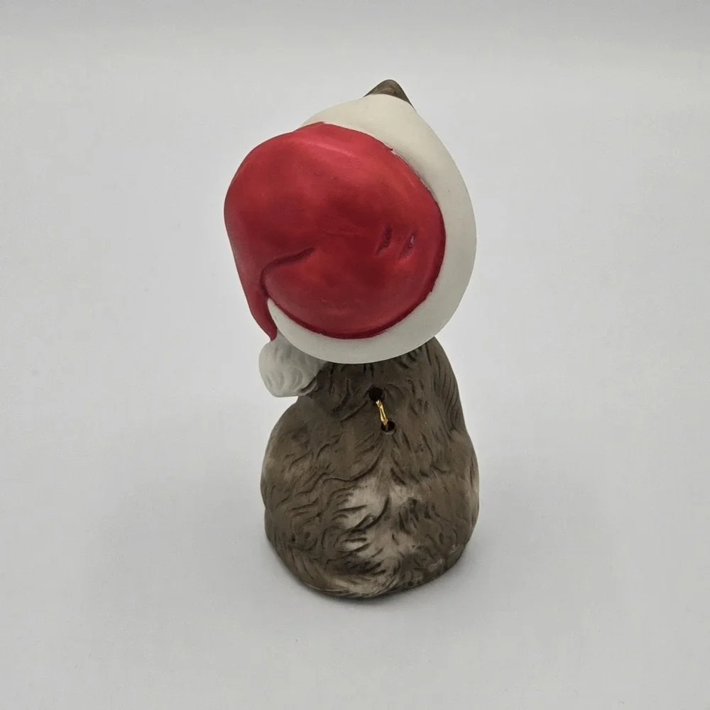 Vtg Jasco Tabby Cat in Santa Hat with Ball of Yarn Ceramic Bell Big Eyes Vintage